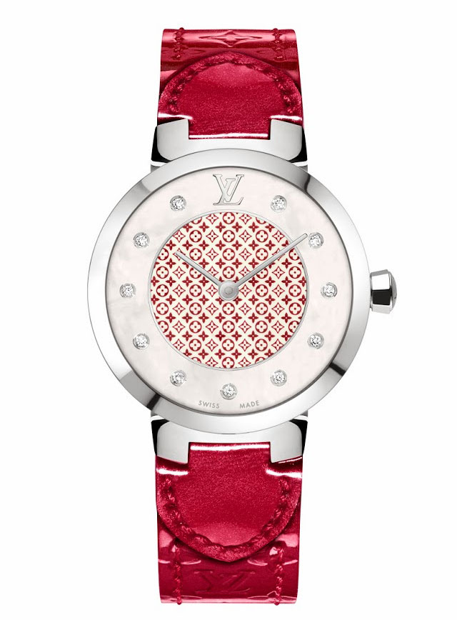 Louis Vuitton Tambour Monogram Vernis Leather Strap, White, S