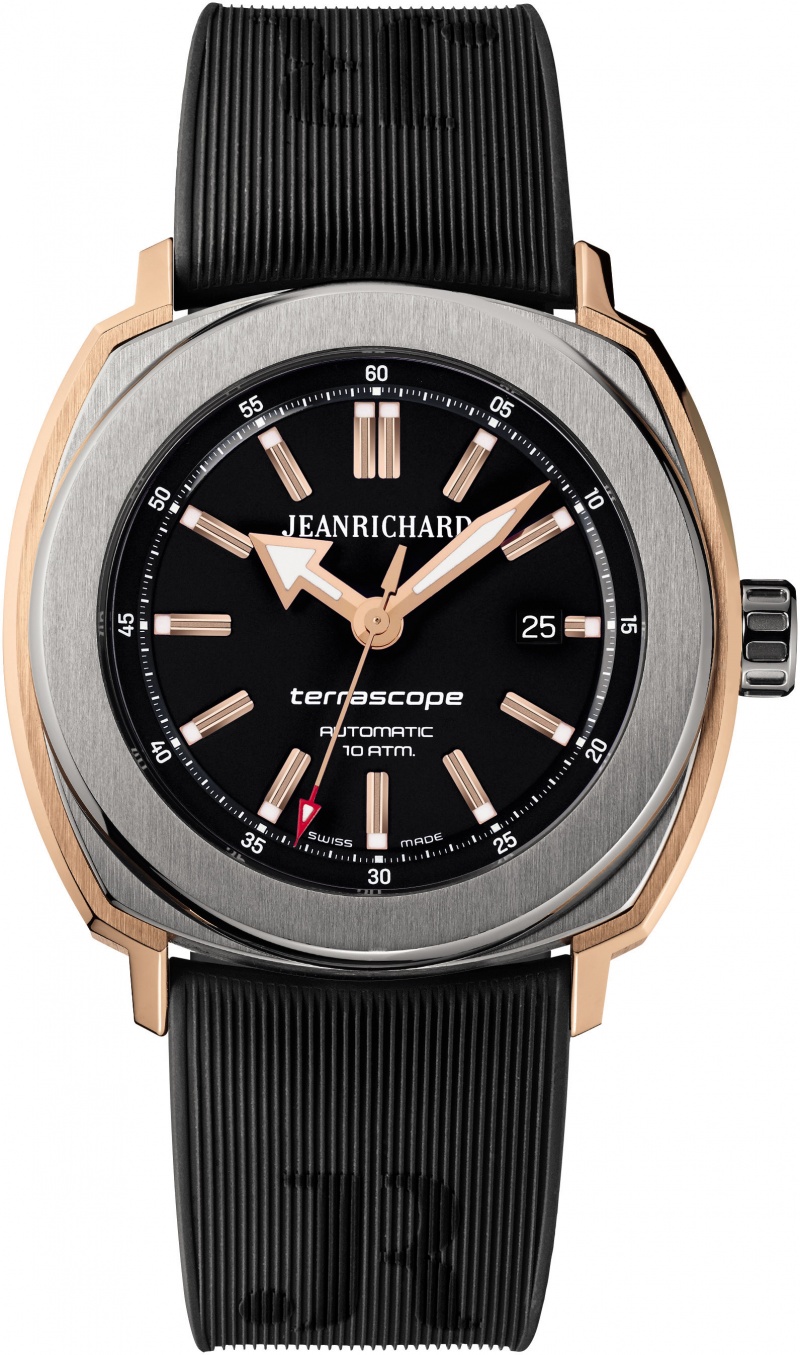 JeanRichard Terrascope Gold with polished and vertically satin-finished stainless steel and pink gold case