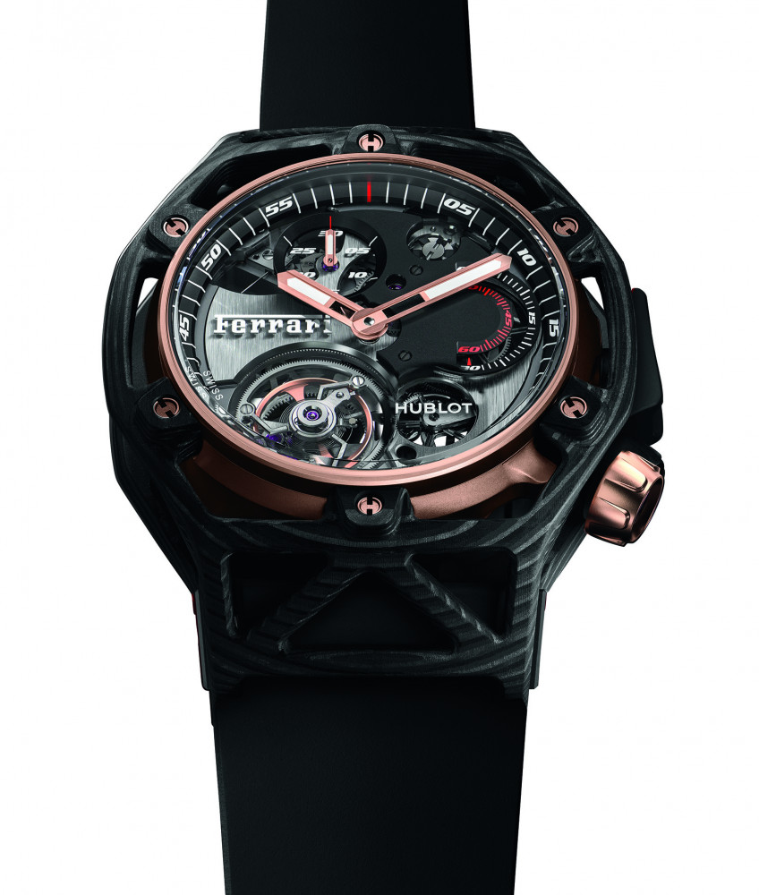 Hublot Techframe Ferrari 70 Years Tourbillon Chronograph In Peek Carbon King Gold Luxois