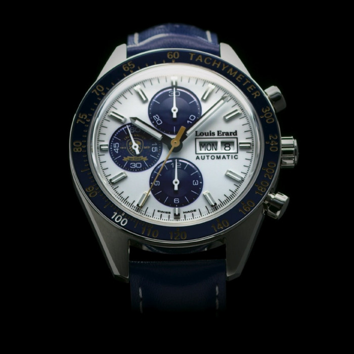 Louis Erard Sportive Chronograph Swiss Valjoux Automatic Rare Blue Dial 44mm